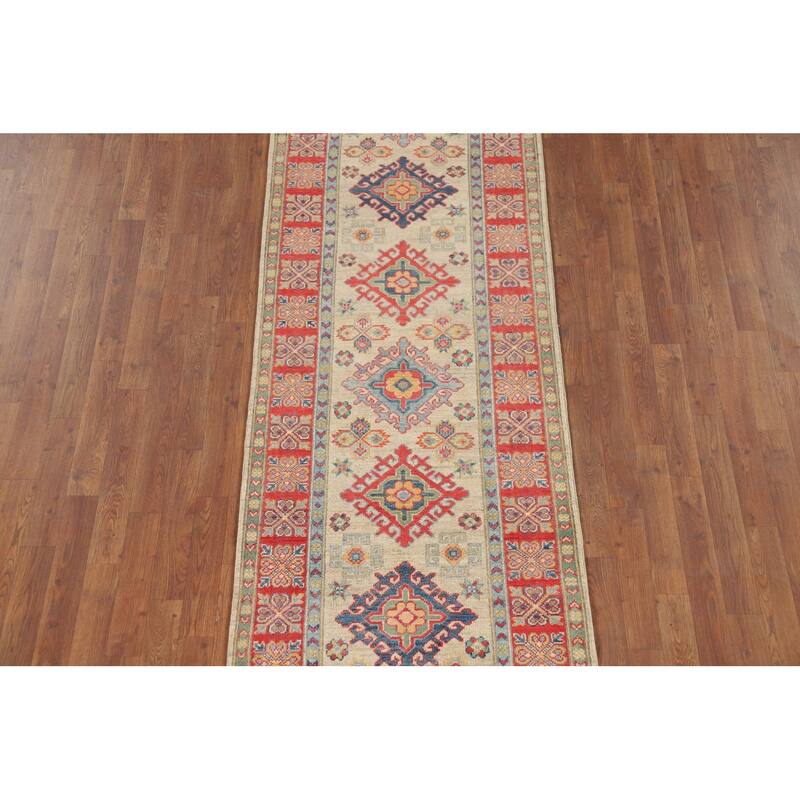 Geometric Kazak Runner Rug Handmade Foyer Wool Carpet - 2'10" x 9'7"