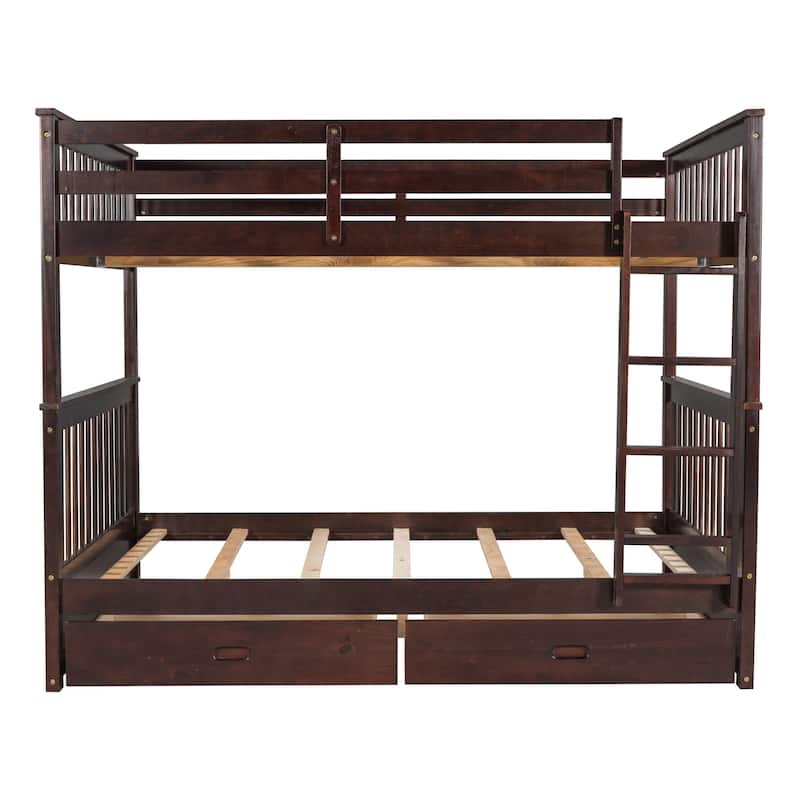 Full-over-Full Bunk Bed with Ladders and Two Storage Drawers, Headboard & Footboard, Full-Length Guardrail Top Bunk
