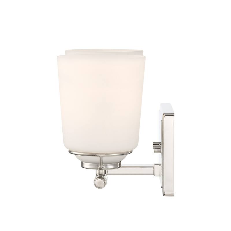 Stella 14.25 in. 2-Light Polished Nickel Modern Vanity Light with Etched Opal Glass Shades