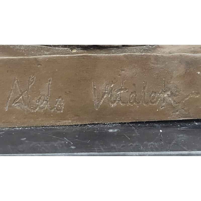 Smiling Coy Classical Female Figure Bronze Statue Sculpture On Marble Base By Aldo Vitaleh