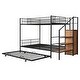 preview thumbnail 10 of 12, Black Twin over Full Metal Bunk Bed with Trundle and Lateral Storage
