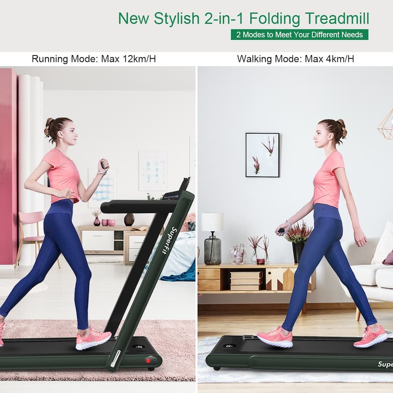 Gymax 2 in 1 Folding Treadmill 2.25HP Running Machine w/ Dual Display - 49'' x 27'' x 42''