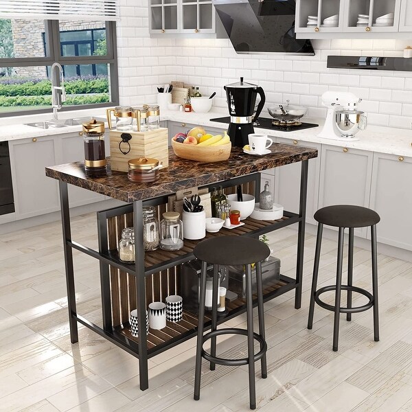 Mieres Kitchen Island with 2 Stools and Open Shelves On Sale Bed Bath Beyond 35219000