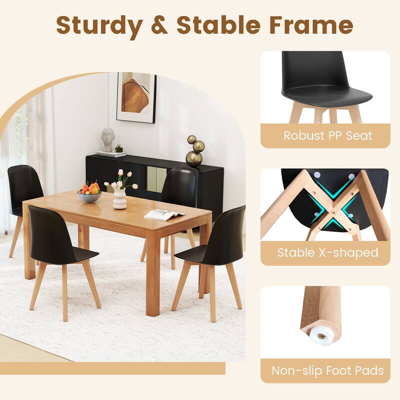 Set of 2 Modern Armless Dining Chairs with Beech Wood Legs and Tilt Backrest for Kitchen and Living Room - 17.5" x 20.5" x 31"