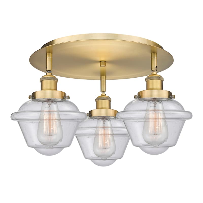 Innovations Lighting Oxford - 3 Light 18" Flush Mount - Brushed Brass/Seedy