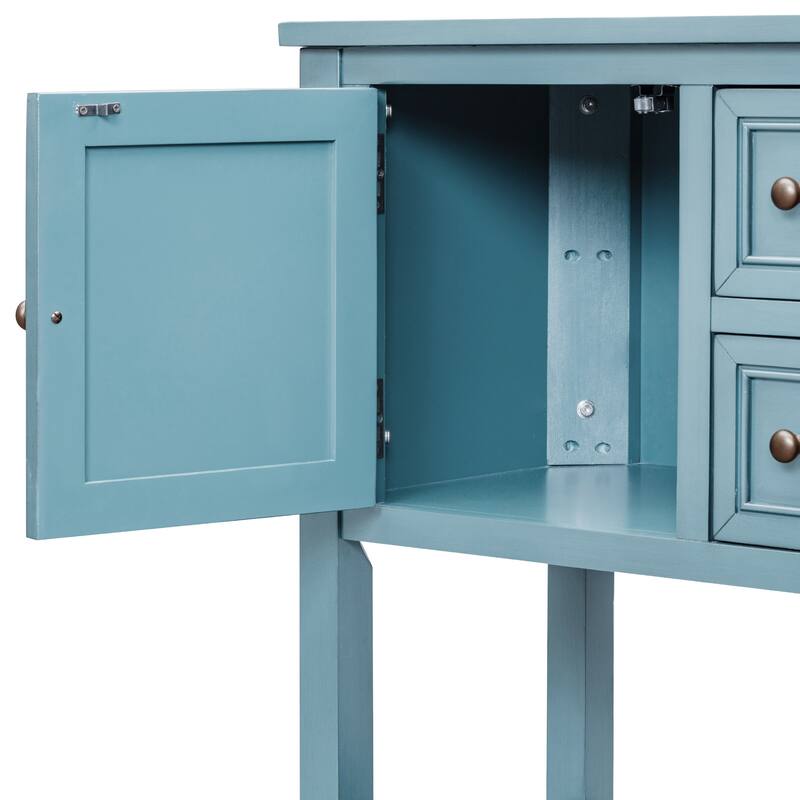 Cambridge Series Ample Storage Vintage Console Table with Four Small Drawers and Bottom Shelf for Living Rooms and Kitchens