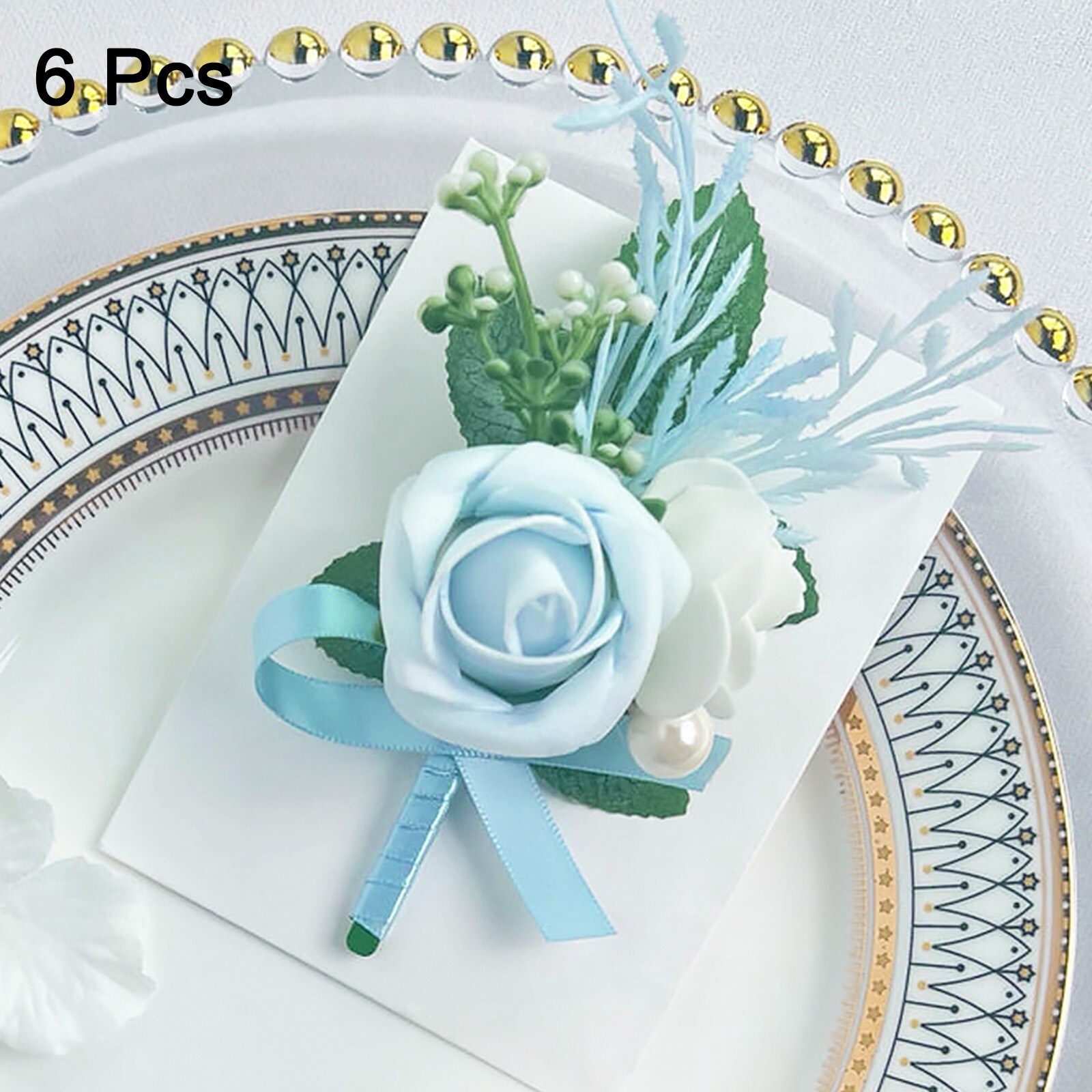 Boutonnieres for Men, Artificial Flower Pocket Corsage - Light Blue