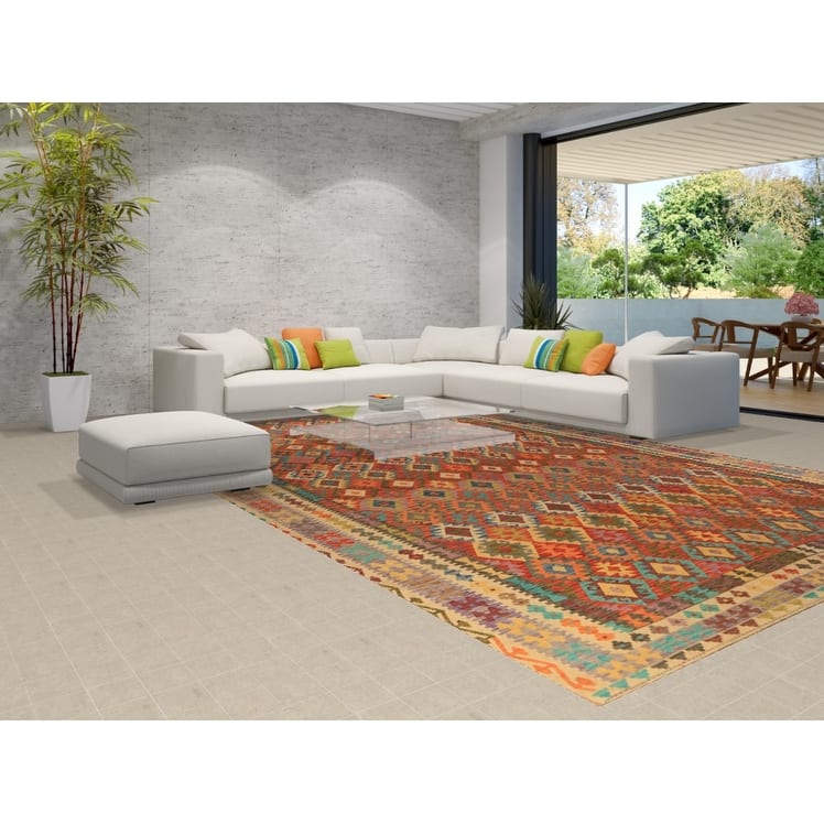 South Western Style Kilim Oriental Large Rug Hand-Woven Wool Carpet - 10'0"x 16'1"