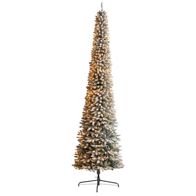 11' Flocked Pencil Christmas Tree with 850 Lights - 132