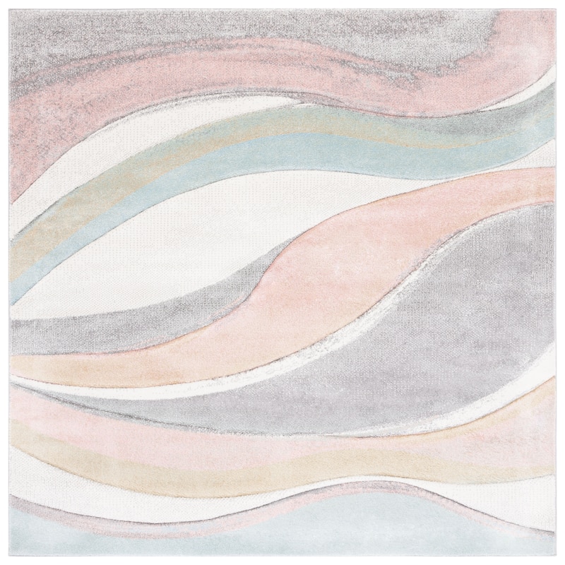 SAFAVIEH Hollywood Deep Mid-Century Modern Abstract Rug - 8' Square - Grey/Pink - Square