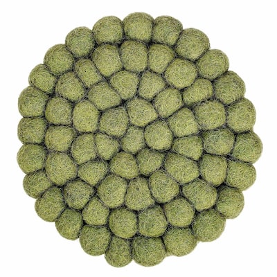 Felt Ball Trivet: Round, Mustard Medley