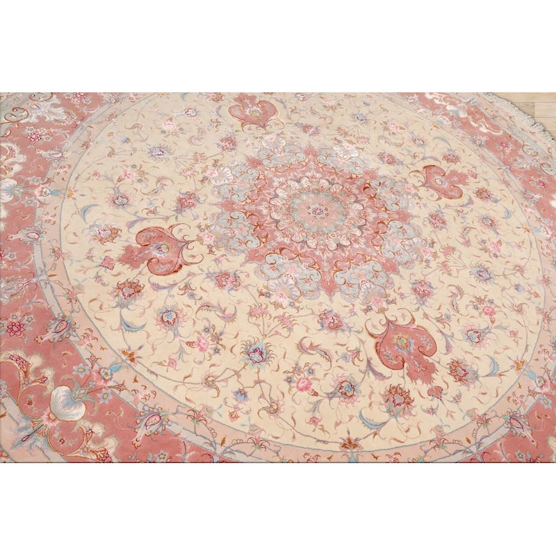 Hand Knotted Ivory Persian Wool & Silk Traditional Oriental Area Rug - 8' 2'' x 8' 2''