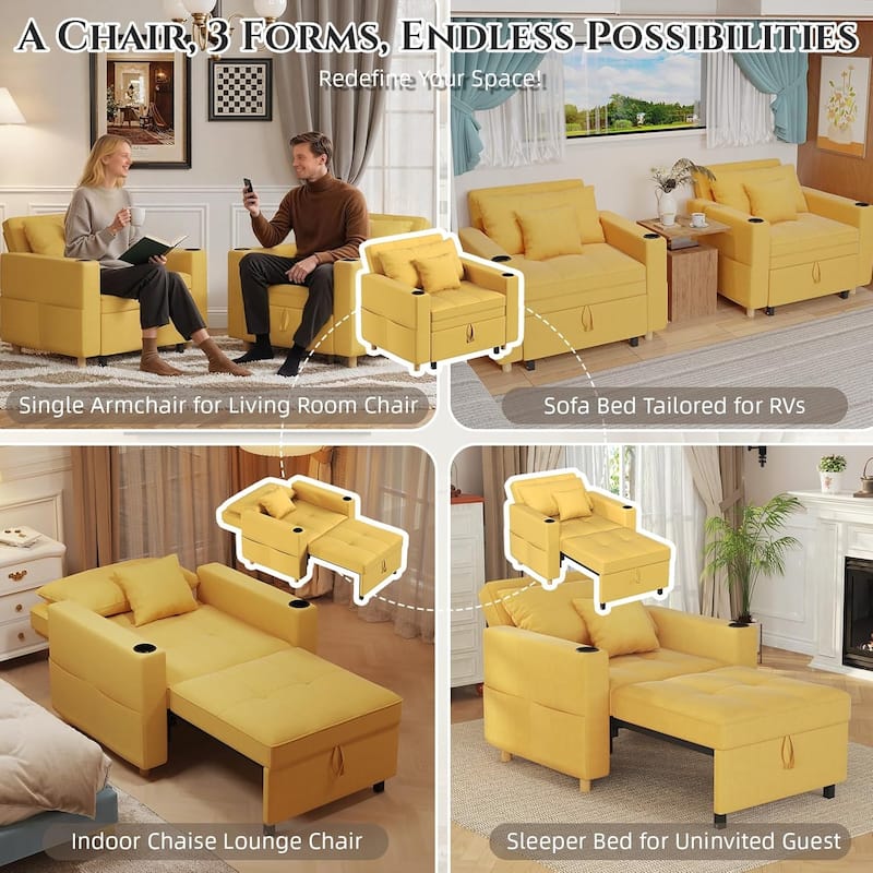 AECOJOY Sleeper Chair Extra Wide Convertible Chair Bed 3-in-1 Pull Out Single Sofa