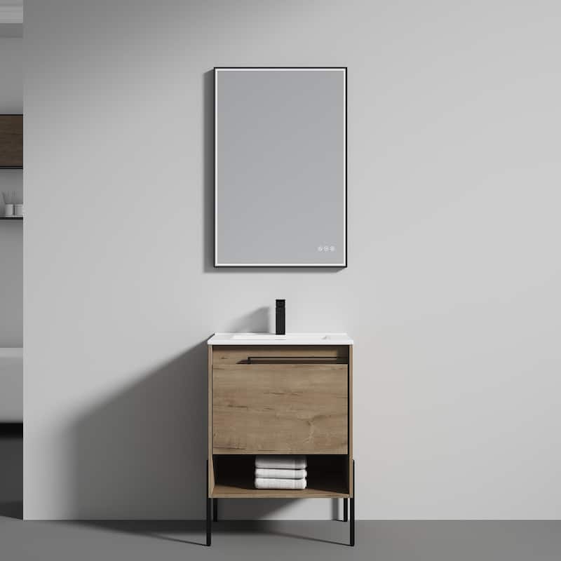 Blossom Turin 24 Inch Freestanding Bathroom Vanity with Ceramic Sink - Oak