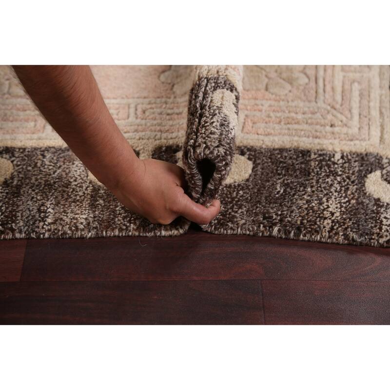 Geometric Vegetable Dye Nepalese Oriental Wool Area Rug Hand-knotted - 5'7" x 7'9"