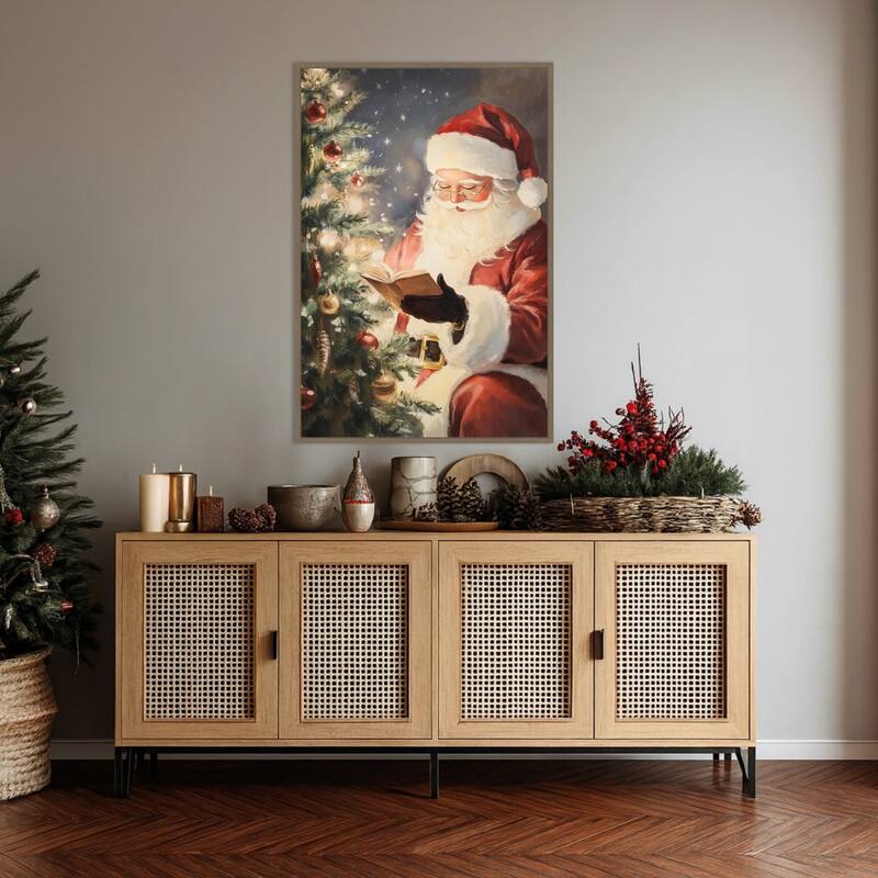 Santa Reading II by Melloi Art Prints Framed Canvas Wall Art Print - Sylvie Dark Gold