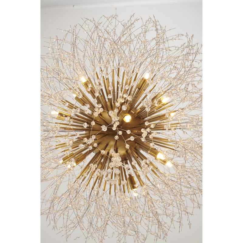 16-Light Brass Stainless Steel Chandelier With Clear Crystal Accents
