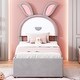 preview thumbnail 3 of 26, Kids Twin Upholstered Bed with Trundle & 3 Drawers, Wooden Platform Frame with Embedded LED Lights, Rabbit-Shaped Headboard