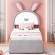 preview thumbnail 4 of 55, Versatility Upholstered Kids Bed with Trundle and 3 Drawers, Embedded LED Lights, Rabbit-Shaped Headboard, No Box Spring Needed