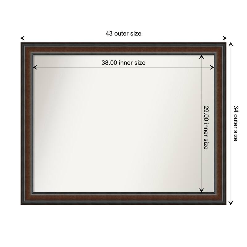 Cyprus Walnut Framed Non-Beveled Custom Wall Mirror, Bathroom Vanity Mirror - Outer Size: 42.75 x 33.75