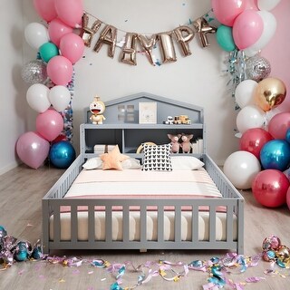 Kids and Baby Full Size Platform Bed with Bookcase and Chalkboard