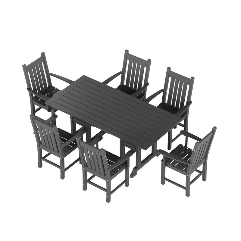 Laguna Hdpe All Weather Outdoor Patio Dining Set with Rectangle Table, Arm Chairs (7-Piece Set)