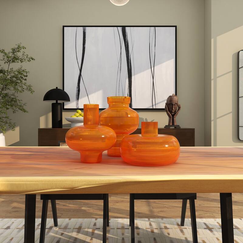 Blue, Green or Orange Glass Round Vase with Varying Shapes and Sizes (Set of 3)