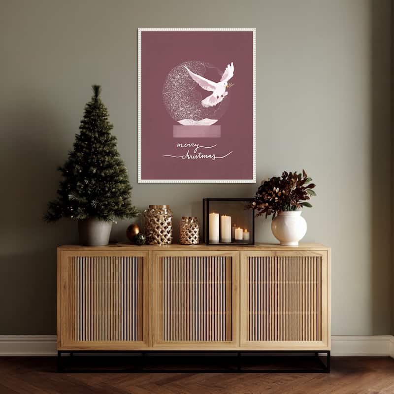 Snow globe Dove by Goed Blauw (23 x 30 in.), Framed Canvas Wall Art Print - Sylvie Beaded White