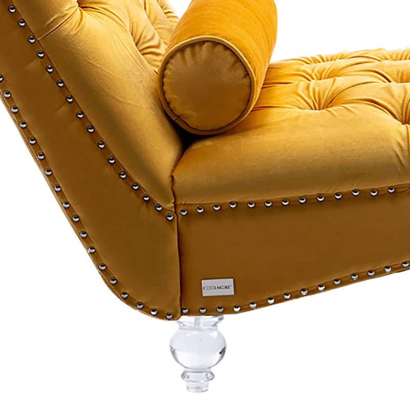 Elegant Stylish Velvet Upholstered Leisure Lounge Chair with Transparent Acrylic Legs