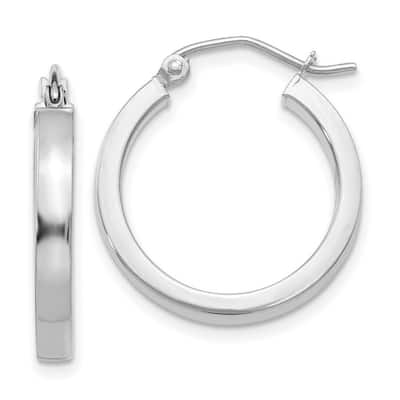Curata 10k White Gold 2.9mm Solid Square Tube Hoop Earrings - 20mm 25mm 30mm 35mm