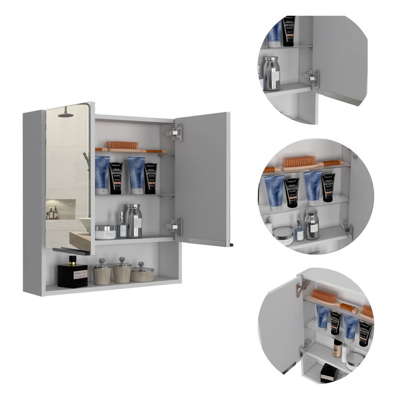 Rectangle Medicine Cabinet with Mirror, Two Doors, 4 Interior Shelves, White Finish, Perfect for Bathroom Storage