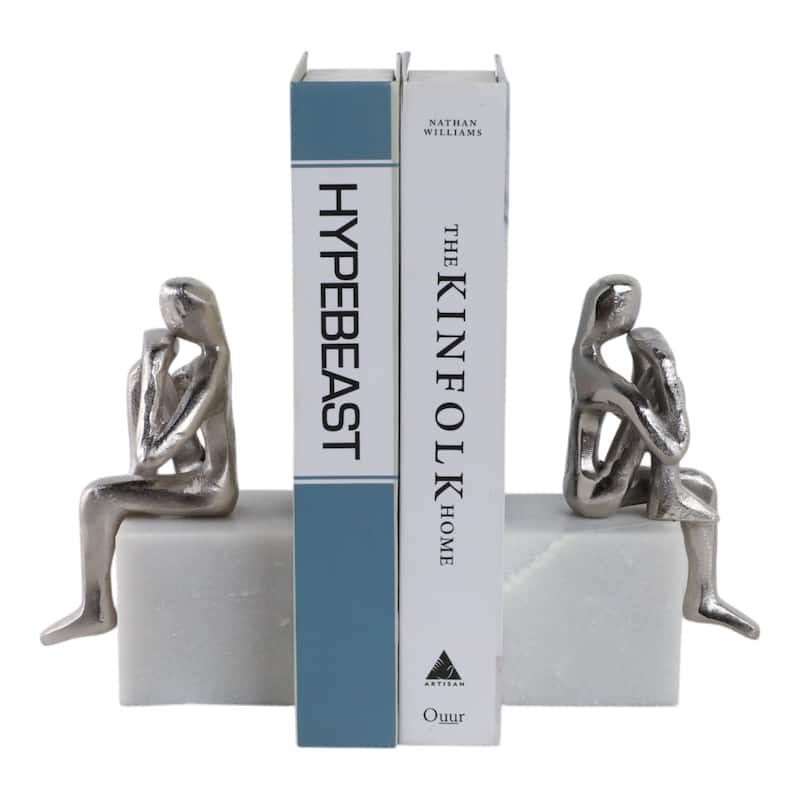 Sagebrook Home Modern Abstract Human Figurine Bookends Set of 2 Made of Marble Stone Metal and Aluminum Sculptural
