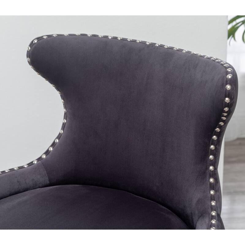 Gray Modern 23" Polyester Upholstered Accent Chair with Solid Rubberwood Legs and Nailheads