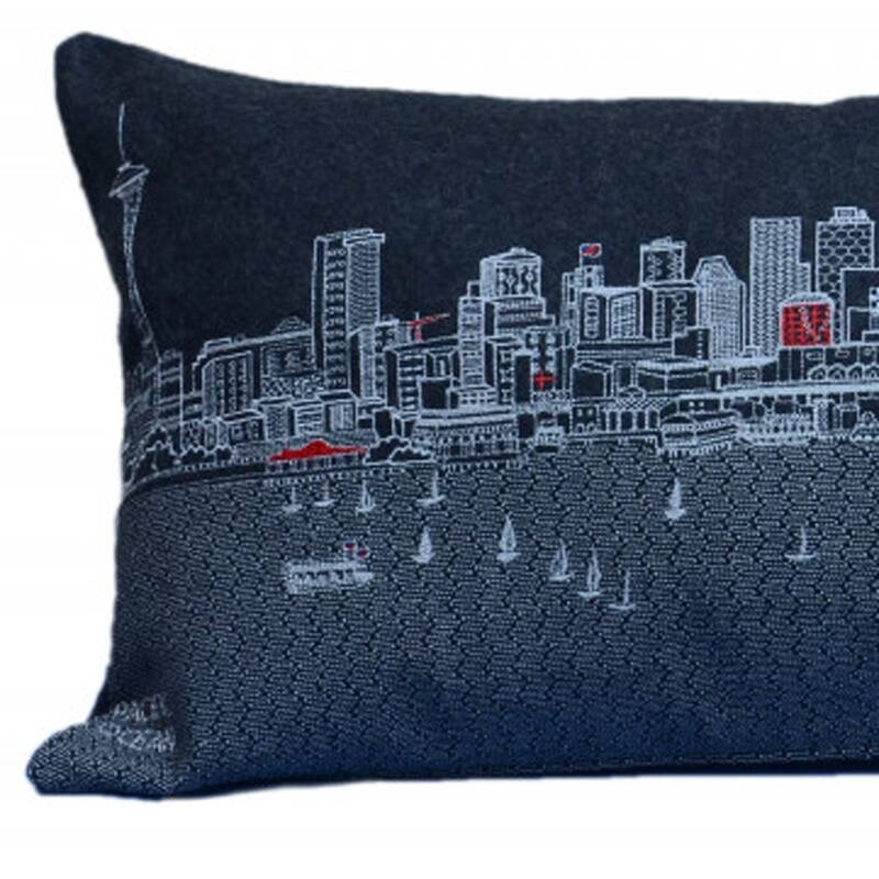 HomeRoots 35" Black Seattle Nighttime Skyline Lumbar Decorative Pillow