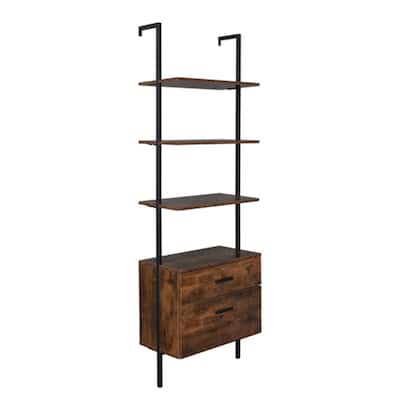 Industrial Bookshelf with Wood Drawers and Matte Steel Frame,Vintage-Black - Vintage-Black - 23.62 x 11.81 x 70.87
