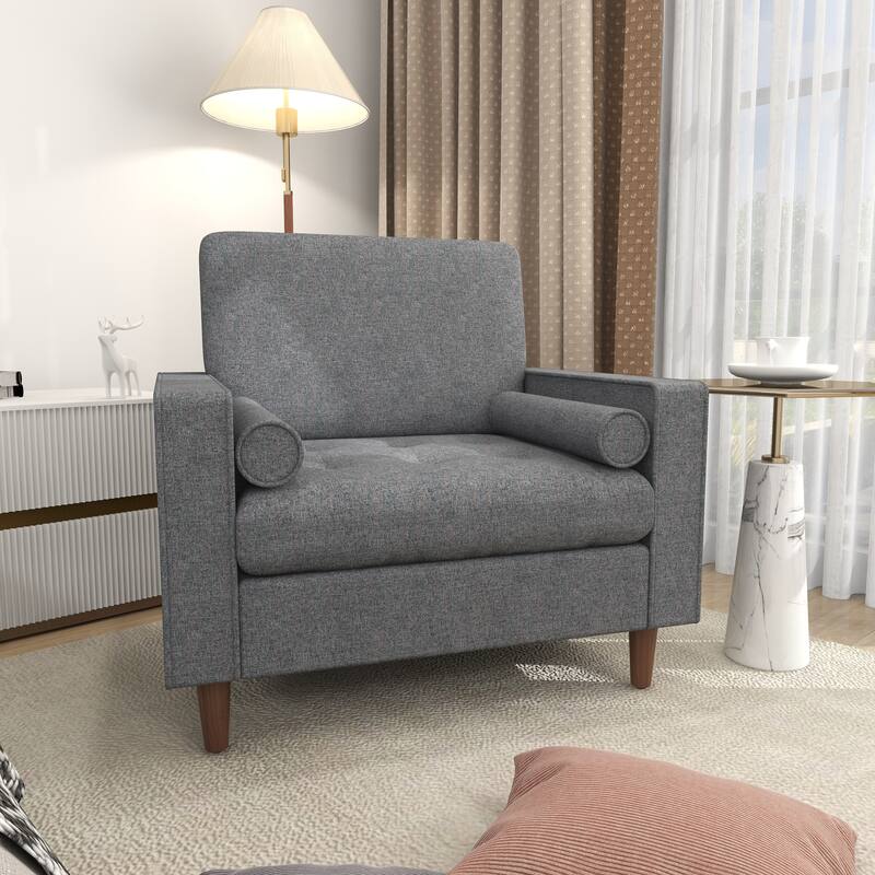 Tufted Upholstery Club Armchair With Bolster Pillows
