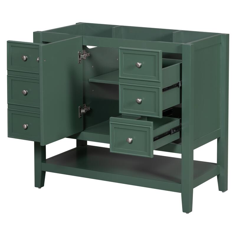 36" Blue Bathroom Vanity Cabinet, Three Drawers, One Cabinet, Open Shelf, Freestanding Design