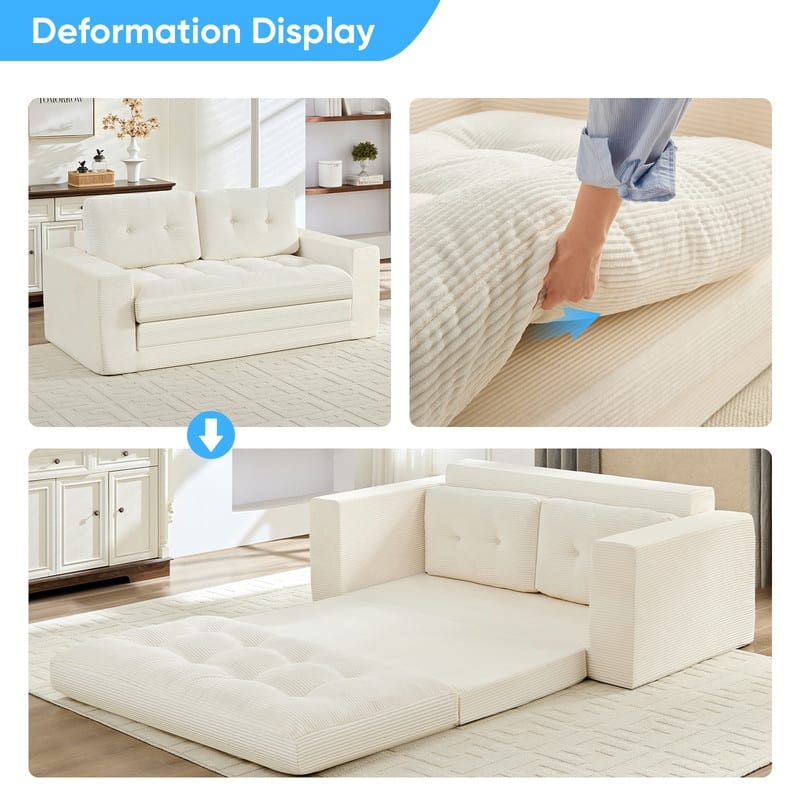 Mixoy 71'' 2-in-1 Convertible Futon Loveseat Sofa Bed,Corded Fabric Foldable Tufted Buttons 2-Seater Sleeper Sofa