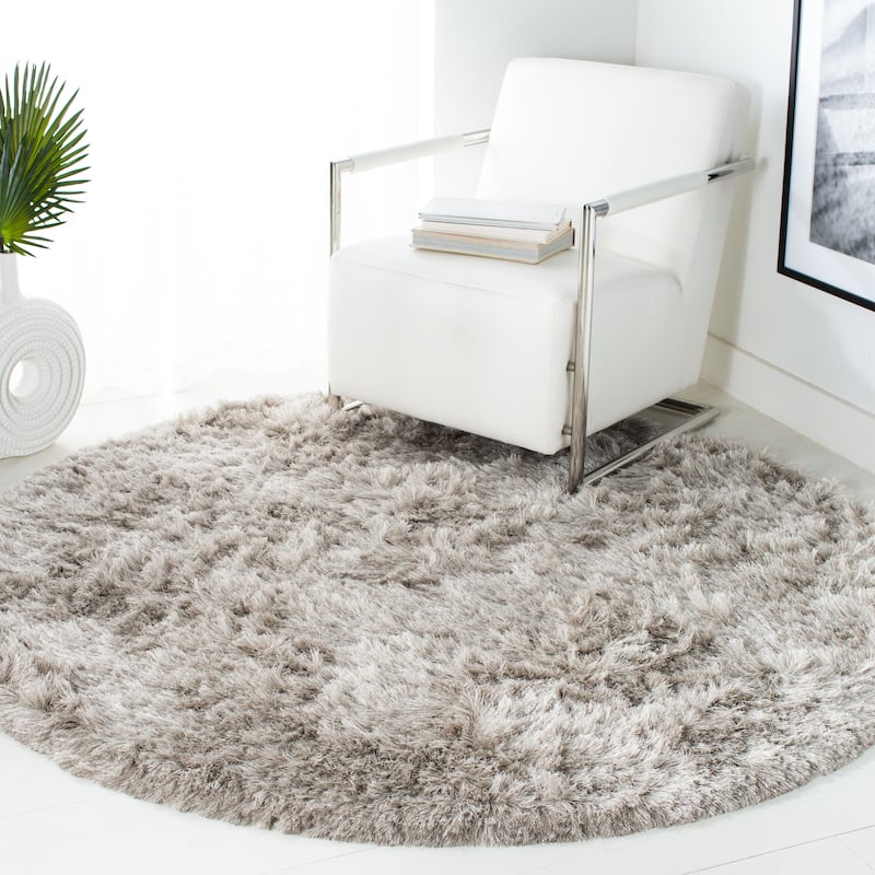 SAFAVIEH Handmade Ocean Shag Lyse Glam 2.5-inch Thick Rug - 8' Round - Light Grey