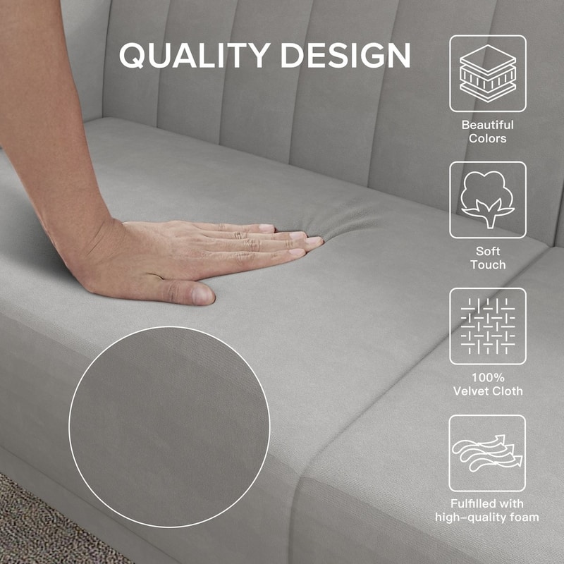 74.02" Modern Velvet Sofa Bed with Adjustable Backrest