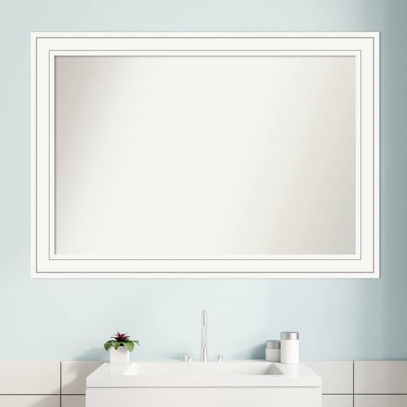 Non-Beveled Wood Bathroom Wall Mirror - Craftsman White Frame