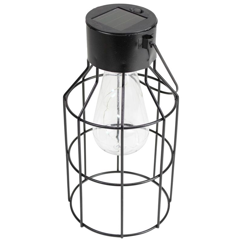 9.5" Black Outdoor Geometric Hanging Solar Lantern with Handle Outdoor Decor - 9.5