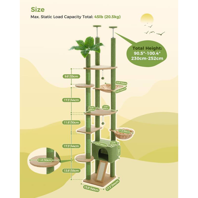 Adjustable Tall Cat Tree Cat Tower with Condo, Hammock and Scratching Post