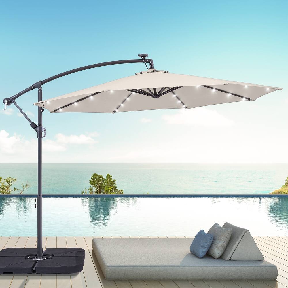 BONOSUKI 10ft Patio offset Umbrella Hanging Umbrella With LED Lights