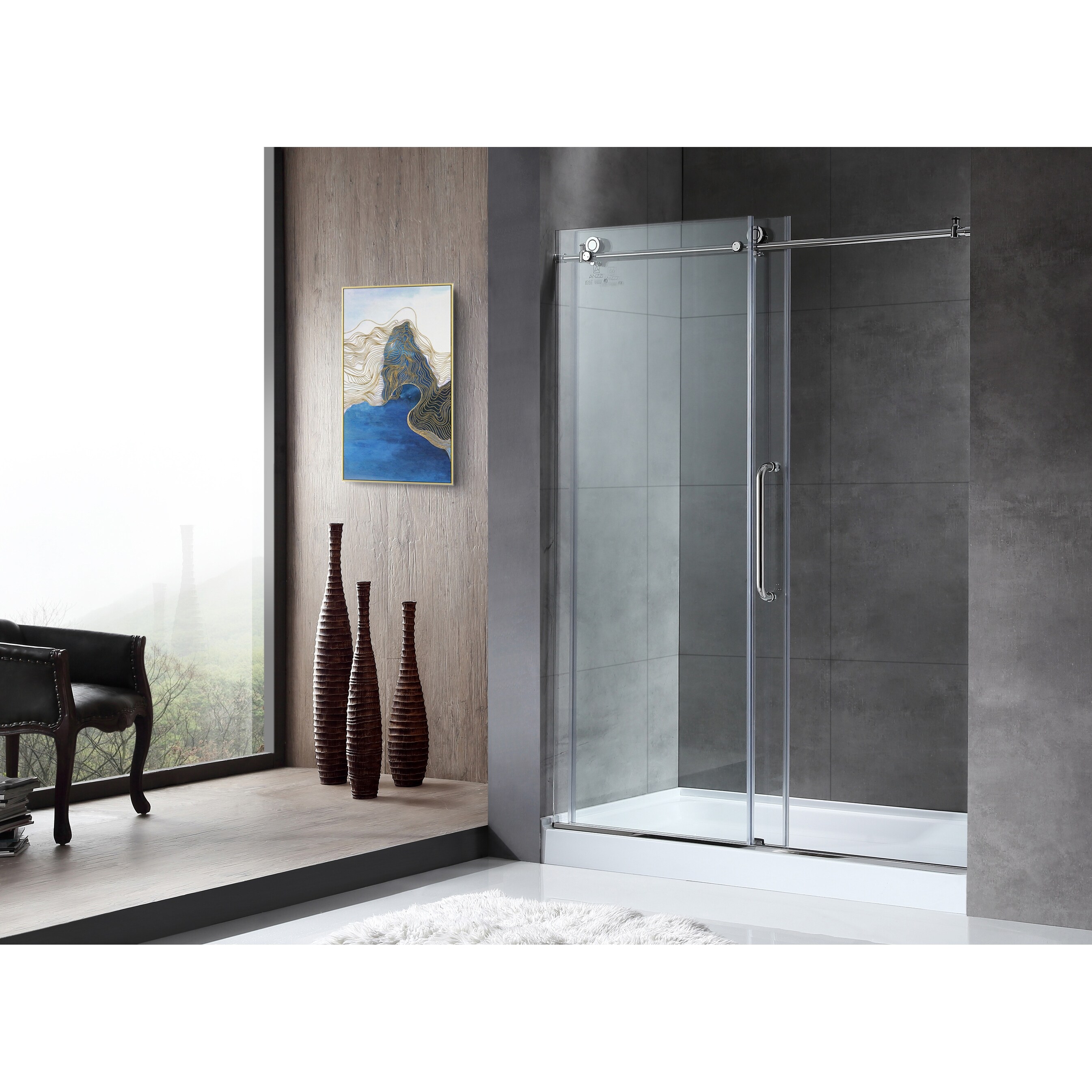 Anzzi 76 x 48 inch Frameless Shower Door in Gun Metal Black, Madam Water Repellent Glass Shower Door with Seal Strip, Easy Gilde Sliding Shower Door