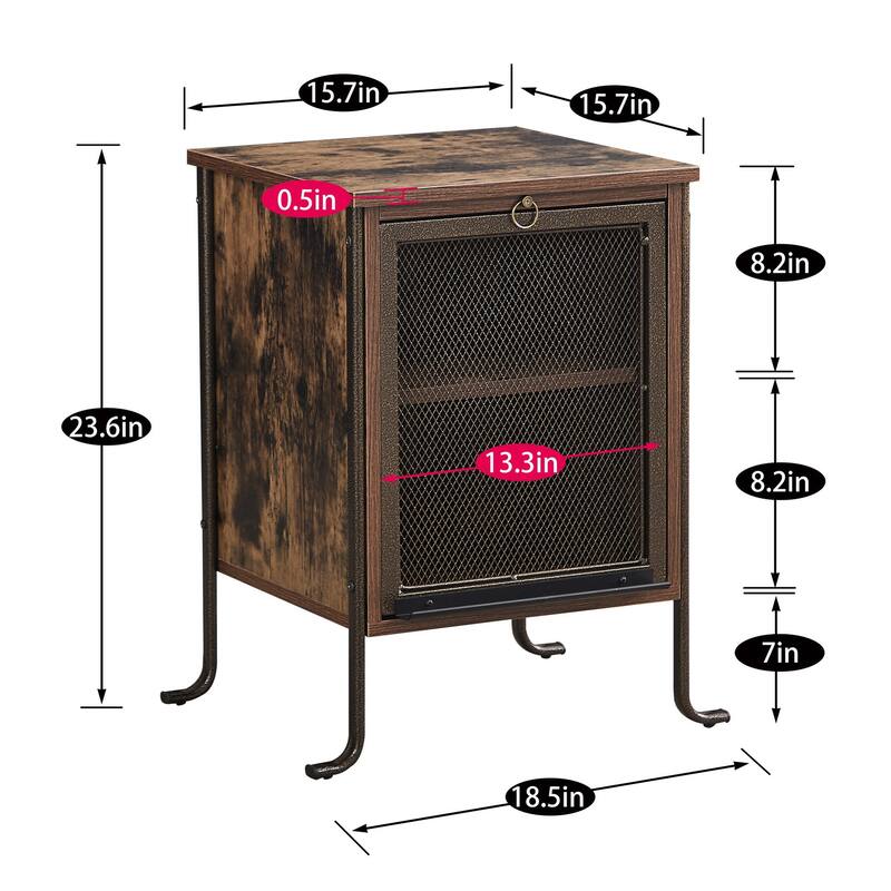 VECELO 3-tier Shelves Modern Brown Nightstand with Switchable Door and Retractable Shelf(Set of 2)