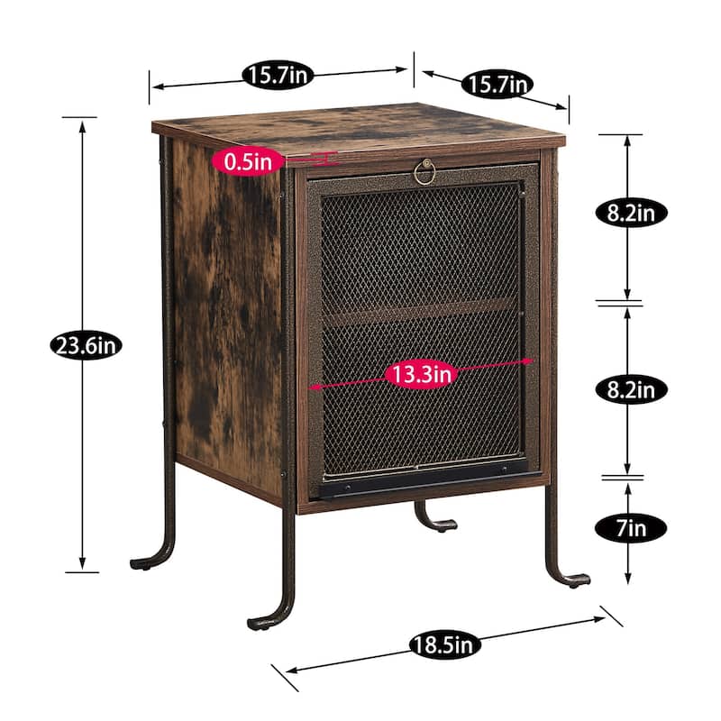 VECELO 3-tier Shelves Modern Nightstand with Switchable Door and Retractable Shelf