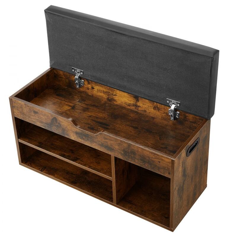 Brown Entryway Shoe Storage Bench with Cushion Seat and Hidden Compartment for Boots and Slippers - 31.7 x 12.0 x 17.5 Inch