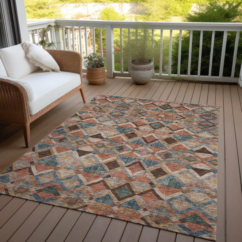 Machine Washable Indoor/ Outdoor Boho Modern Chantille Rug