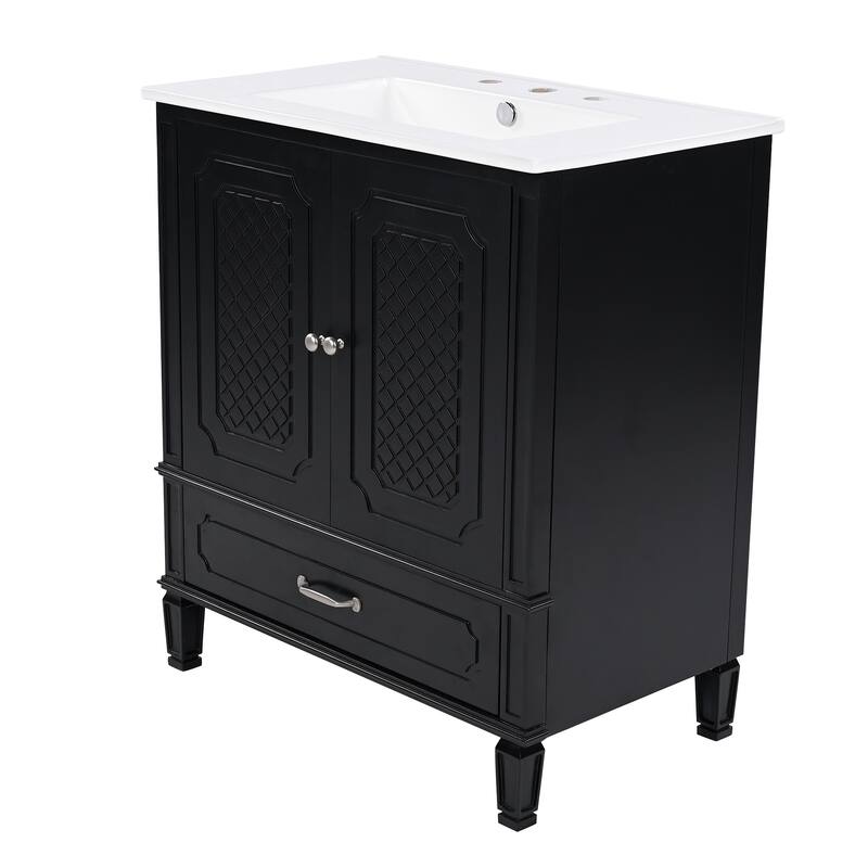 60" Bathroom Vanity with Double Ceramic Sink Combo Set, 2 Free Standing Cabinet with Soft-closing Door Organizers, 2 Drawers